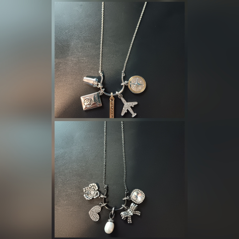 Two White House Black Market Charm Necklaces: One Metallic Black & One Silver